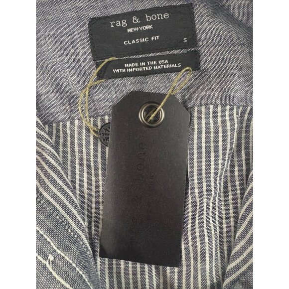 RAG & BONE striped classic fit beach Shirt size S color Black NWT made in USA - Picture 3 of 8